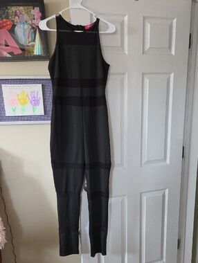 Mundefeis Black Sleeveless Jumpsuit with Sheer Panel Stripes